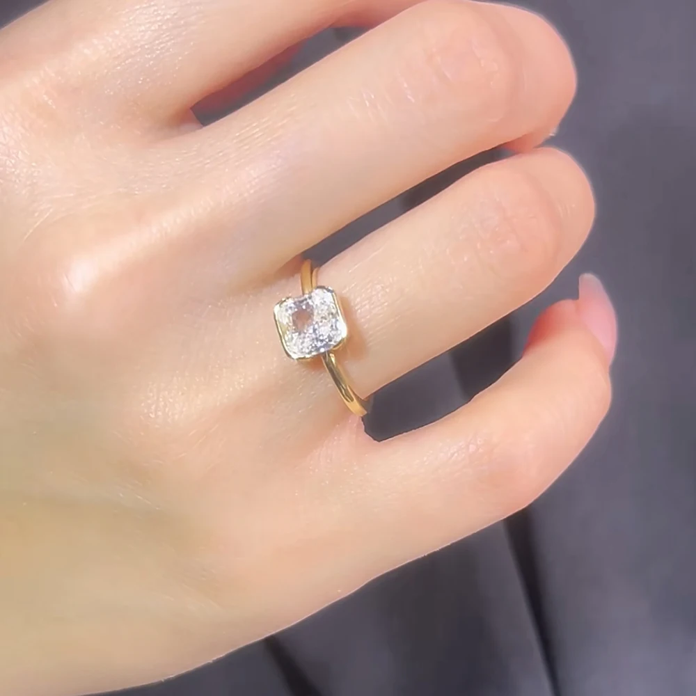 TEMGF 7*7mm Raytheon Cut Zircon Ring 100% 925 Sterling Silver Fine Jewelry for Women Daily Commuting Fashion Versatile Item