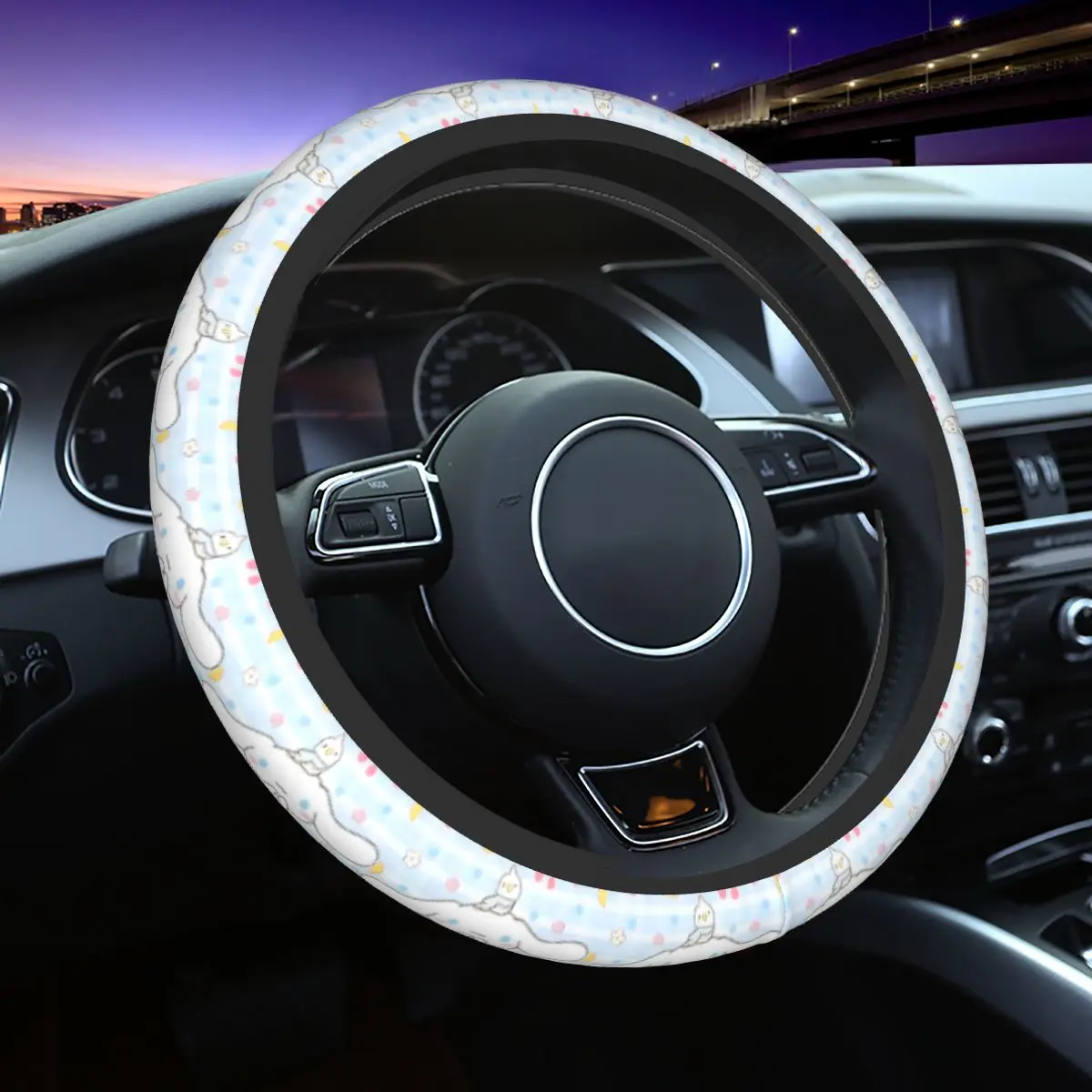 Cinnamoroll Sanrio Car Steering Wheel Cover 37-38 Elastic Colorful Car-styling Car Accessories