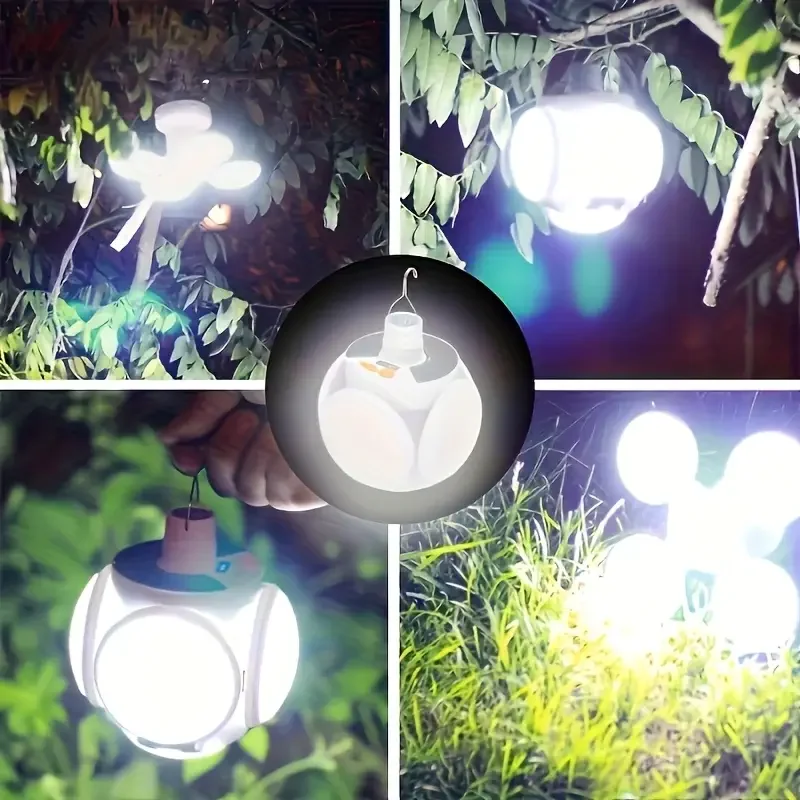 1 lumière solaire pliante avec chargement USB, éclairage LED portable d'extérieur adapté aux situations d'urgence en camping et aux usage domestique