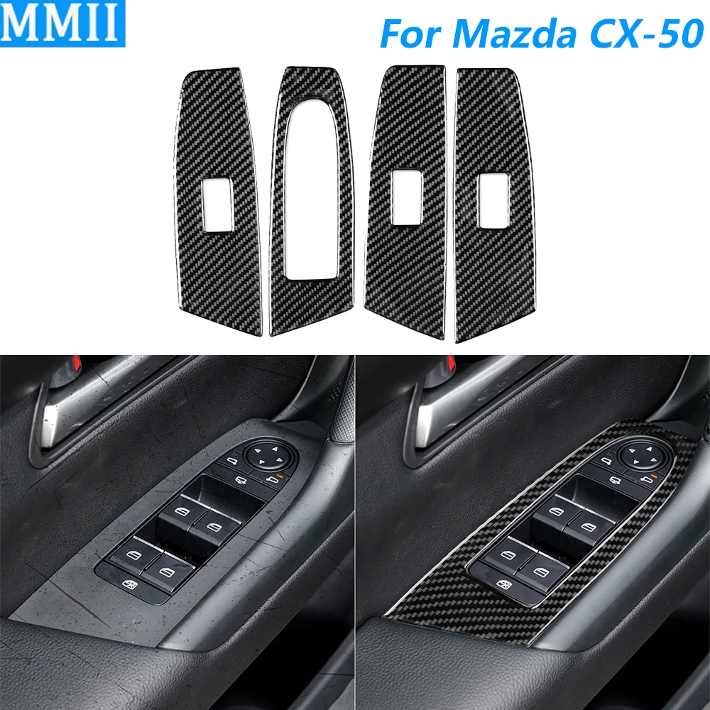 For Mazda CX-50 CX50 2022-2026 Carbon Fiber Window Lift Switch Control Panel Cover Decorative Car Accessories Decoration Sticker