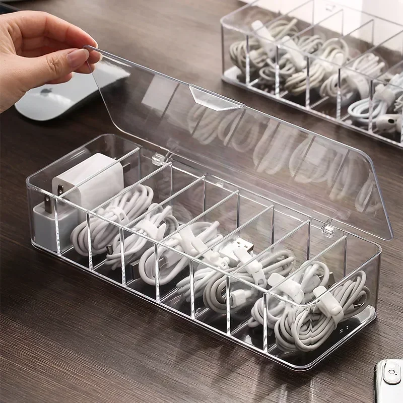 

The transparent plastic Data Cable Box household cable MobilePhone Charger Charging Cable Finishing Box Divided Grid Box Hammer