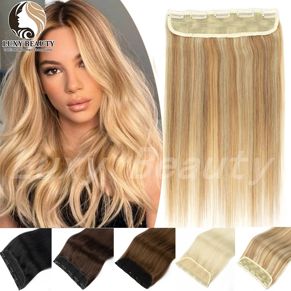 Balayge Blonde Clip In One Piece Hair Extensions Human Hair Black Brown Weft Clip In Natural Silk Straight Hairpieces For Women