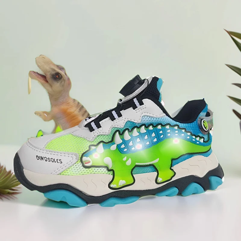 Children's shoes dinosaur shoes 2024 Spring and autumn new dinosaur children light mesh ventilation casual boy baby white shoes