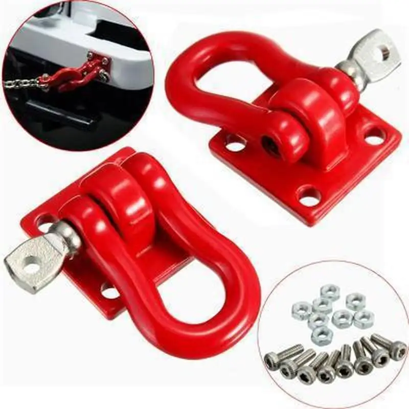1:10 RC Crawler Model Car Metal Accessories Red Rescue Tow Hook Pair with Screws Realistic Upgrade Parts for Off-Road RC Vehicle