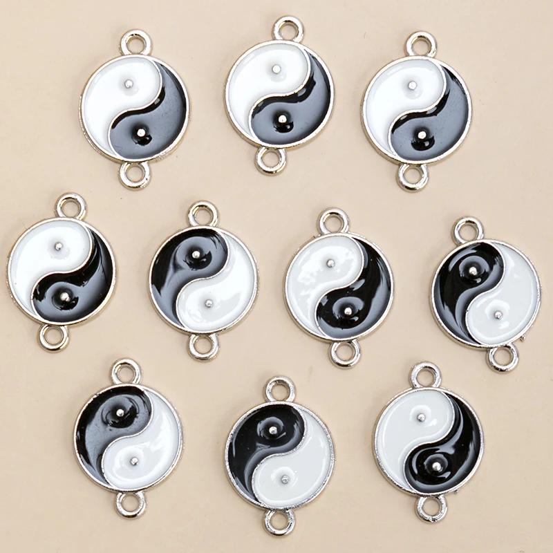 10pcs/lot Enamel Tai Chi Bagua Charms Pendant Connector DIY Bracelet Necklace For Jewelry Making Accessories