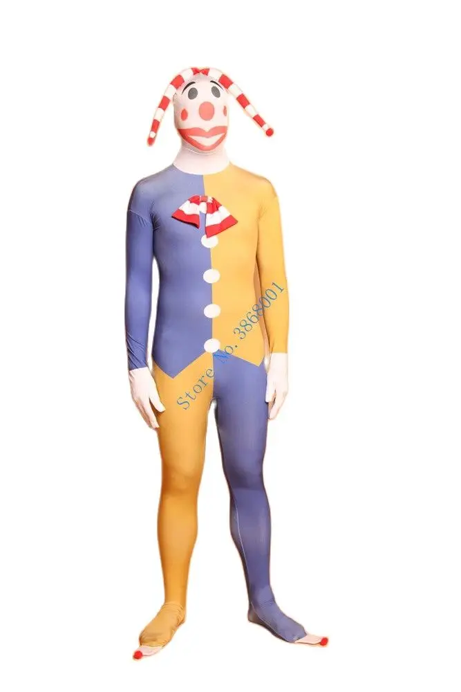 Halloween cosplay color block clown funny Catsuit Costume Lycar spandex full Body Zentai suit stage costumes club party jumpsuit