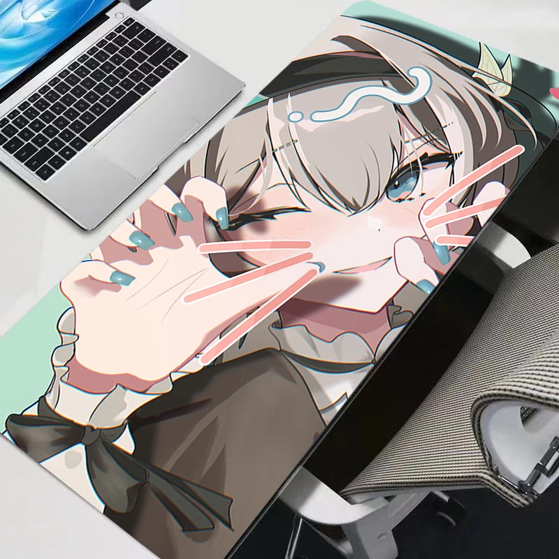 XXL Silver-haired Mecha Battle Anime Girl Gaming Mouse Pad Non-Slip Rubber Stitched Desk Mat for PC Laptop Office Gift