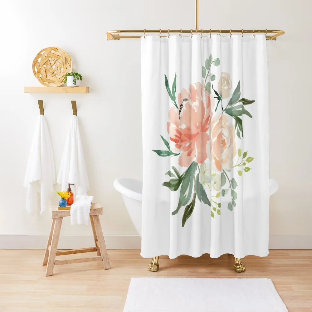 Peachy, Peachy Floral Studio Design Shower Curtain Bathroom For Shower Window Curtain