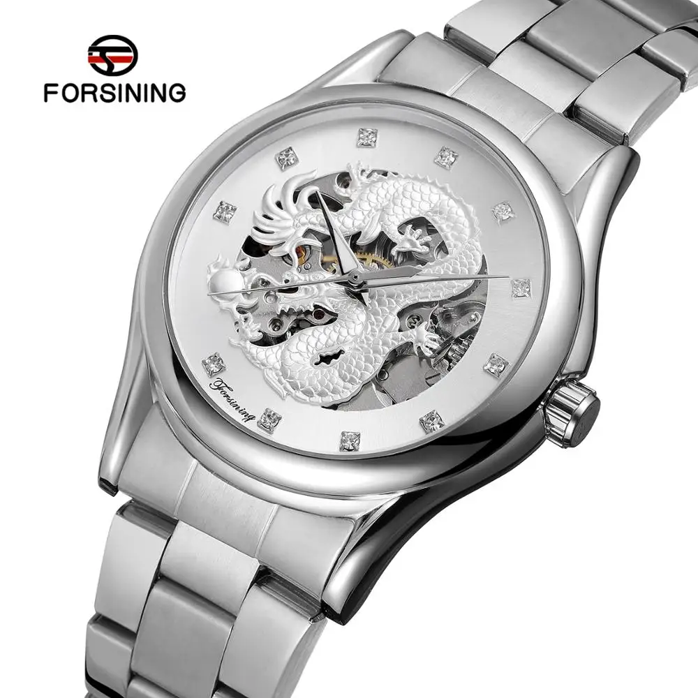 

Silver Tone Watch Men Women Automatic Self-wind Mechanical Wrist Watches Stainless Steel Strap Royal Classic Lover Clock Gift