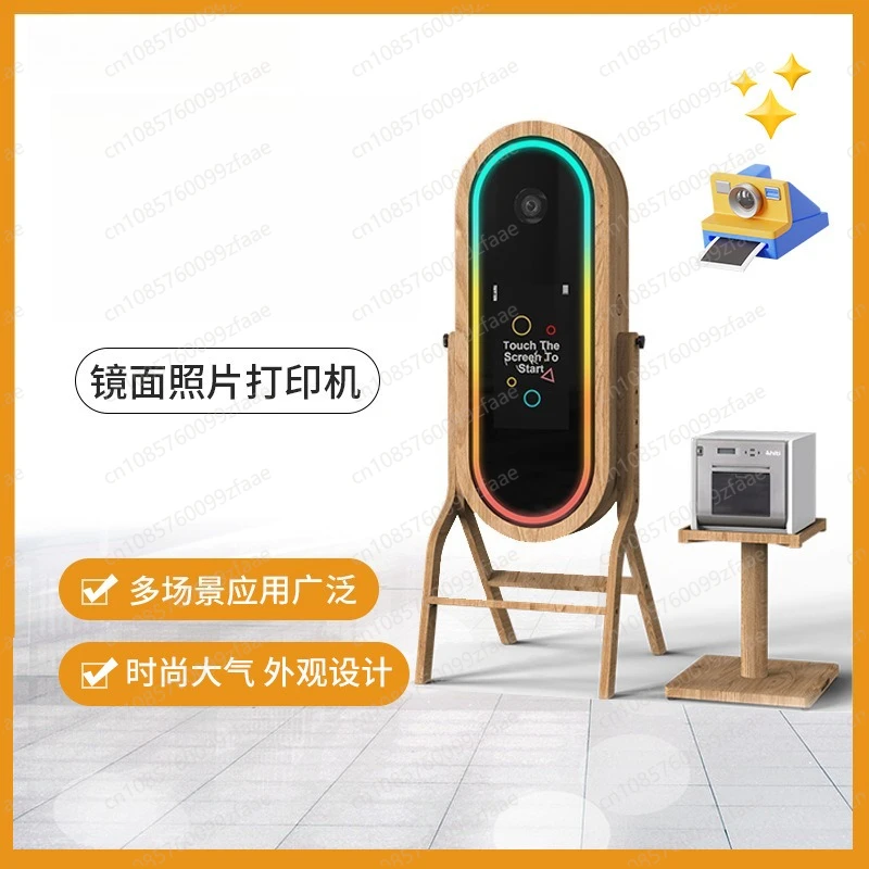 كاميرا صور مرآة من الخشب والحبوب، ملصق برأس كبير، طابعة تفاعلية، علامة معرض الأعمال في كشك الصور #2