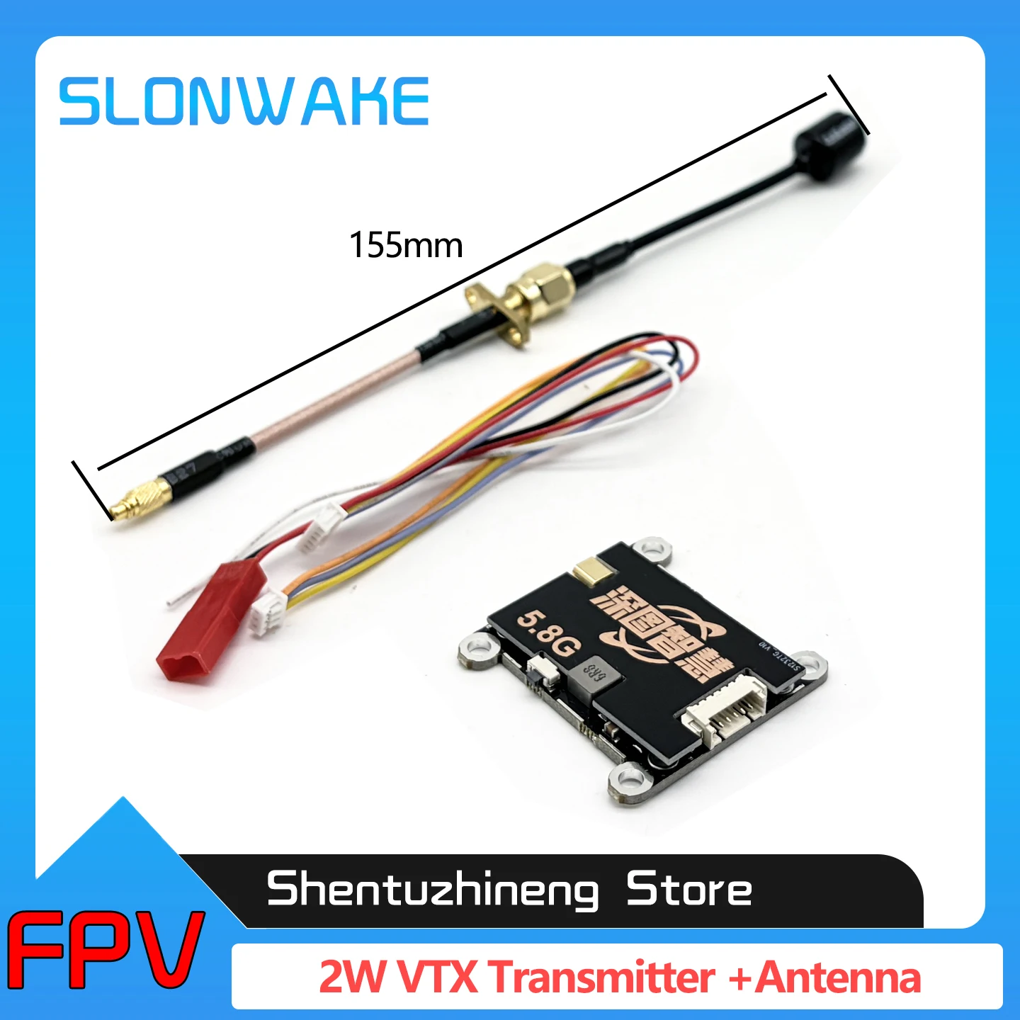 SLONWAKE 5.8G 48CH 2W FPV Analog Image Transmission 200/500/1000/2000mW adjustable VTX High-power7-36V Input 30.5mm Hole Spacing