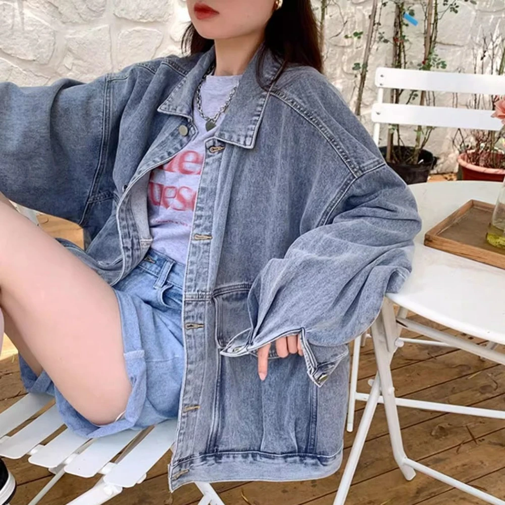 Plus maat 5XL 140 kg herfst denim jassen voor dames streetwear oversized jassen losse uitloper