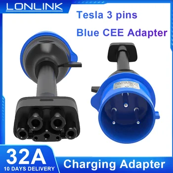 LONLINK 테슬라용 블루 CEE 어댑터, 테슬라 모델 S,3,X,Y Gen 2 Ev 충전기, 익스텐션 코드 커넥터, 240V 콘센트, 32A, 10 인치