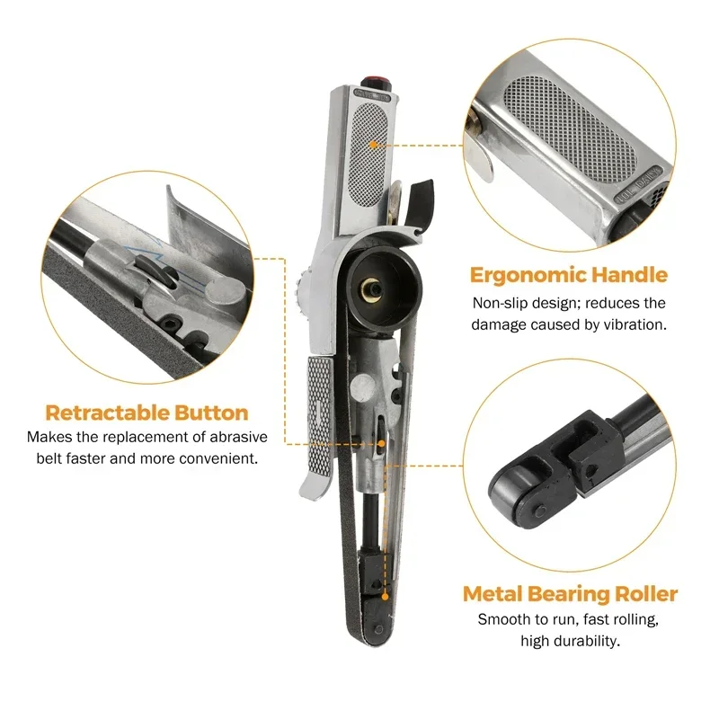 Imagem -04 - Mini Pneumatic Belt Sander Machine Air Angle Grinder Lixar Belt Compressor de ar Tool 520x2 330x10 mm