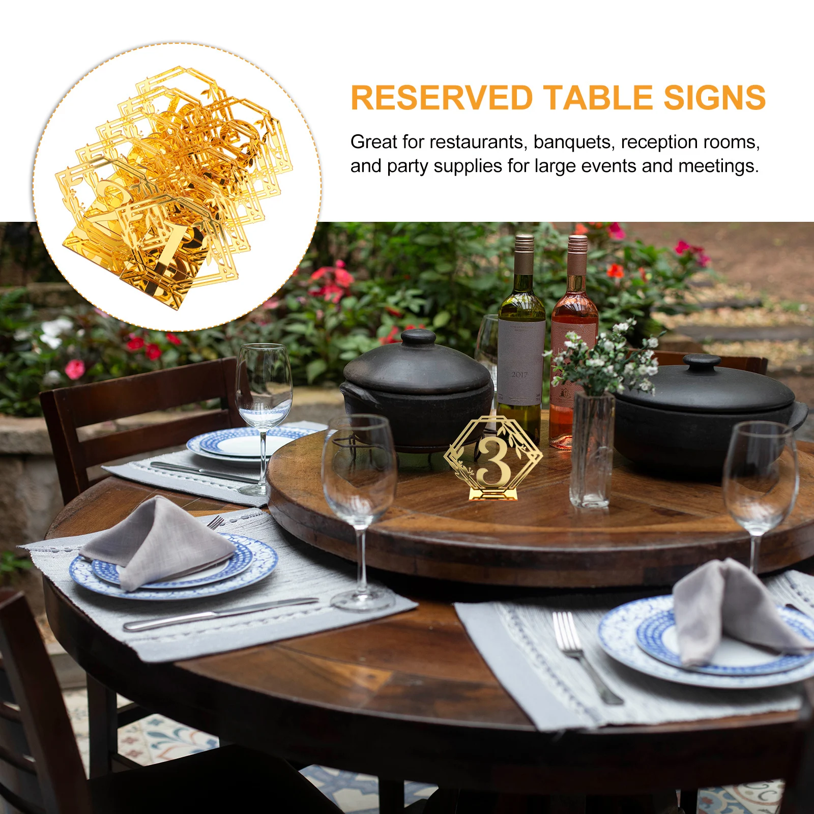 

10Pcs Table Sign Acrylic Hexagonal Number Pattern Reserved Seating Sign Wedding Banquet Decoration Reserved Signs