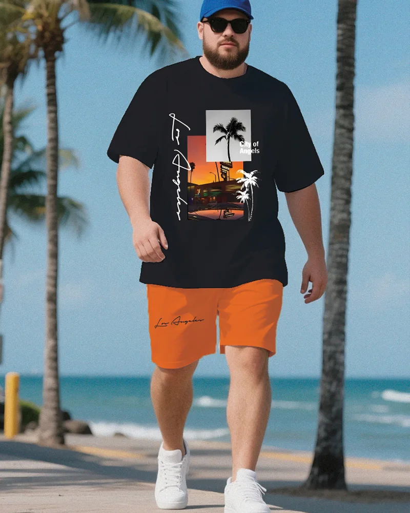 

S-9XL Men's Large Size Casual Vacation Short Sleeve T-shirt Shorts Two-piece Set