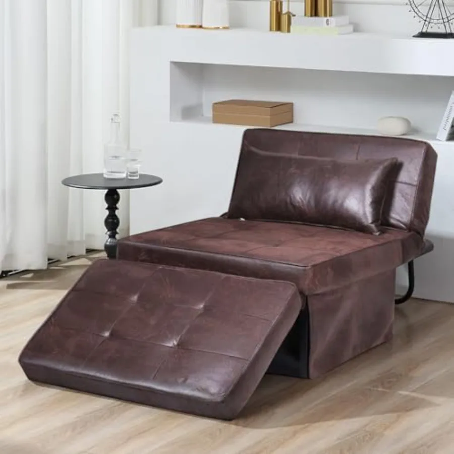Sofa Bed Set of 4-in-1 Multi-Function Folding Ottoman in Beige Breathable Linen with Adjustable Backrest, Modern Convertible Co