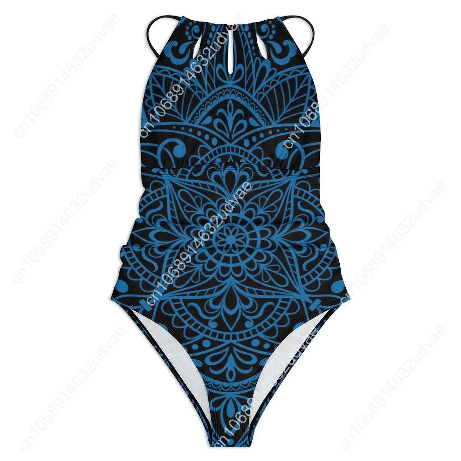 Traje de baño de Mandala azul, traje de baño de una pieza con estampado Floral abstracto, traje de baño de fantasía con realce, trajes de playa con gráficos de surf sexys