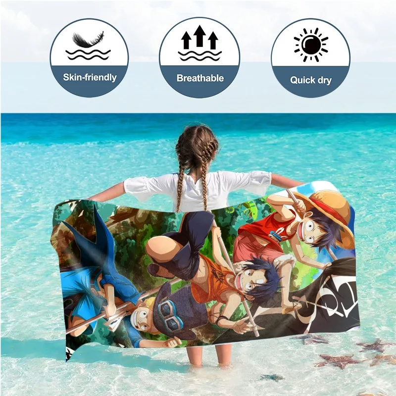 

In Stock Animation One Piece Luffy ACE Sabo Fitness Running Sweat Practical Beach Towel Swimming Bath Towel Anime Model