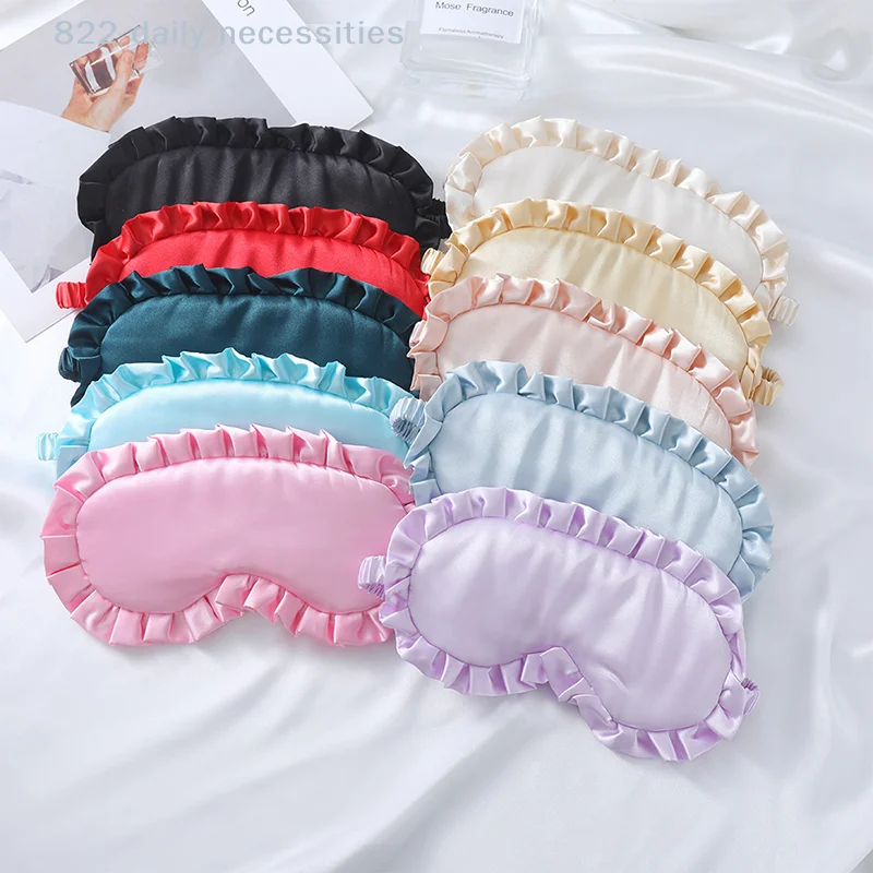 convenientSilk Ruffle Sleep Eye Mask Eye Protection Travel Soft Sleeping Shading Eye Covers Multicolor Eye Patches For Woman Man