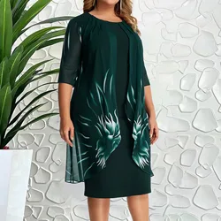 Wiosna lato elegancki Temperament Plus Size damska kwiatowy nadruk koronkowa zrobiona na drutach peleryna luźna sukienka kobiety Vestidos De Fiesta