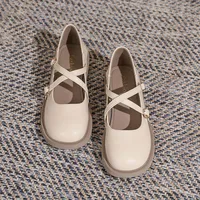 Fashionable French Marysse Mini Leather Shoes Women's Thick Sole Japanese Jk Flat Shoes Cross Straps Round Toe English Loafers
