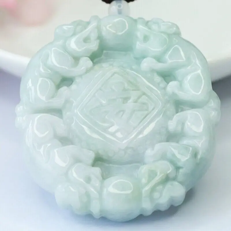 

Natural Genuine Light Green A Jade Jadeite China Style Pendant Pixiu Ping An Brand