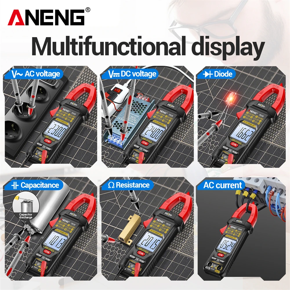 ANENG PN135 Ammeter Car AC/DC Voltage Current voltmeter NCV Ohm Capacitance Test Tools Smart Multimeter Clamp Meter 4000 Counts