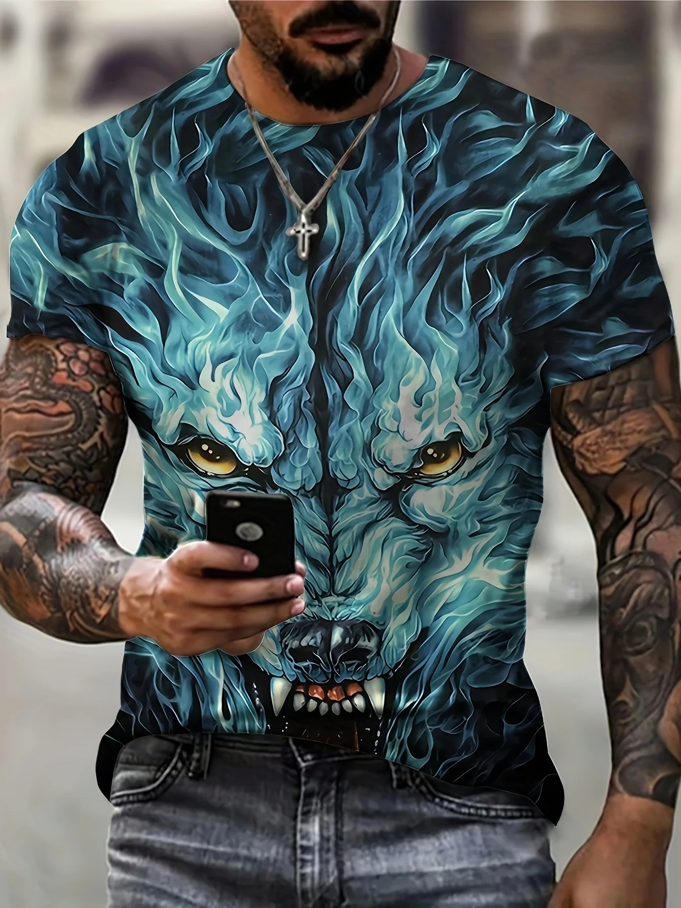 

2024 new Blue t-shirt Warcraft printed men's short sleeves