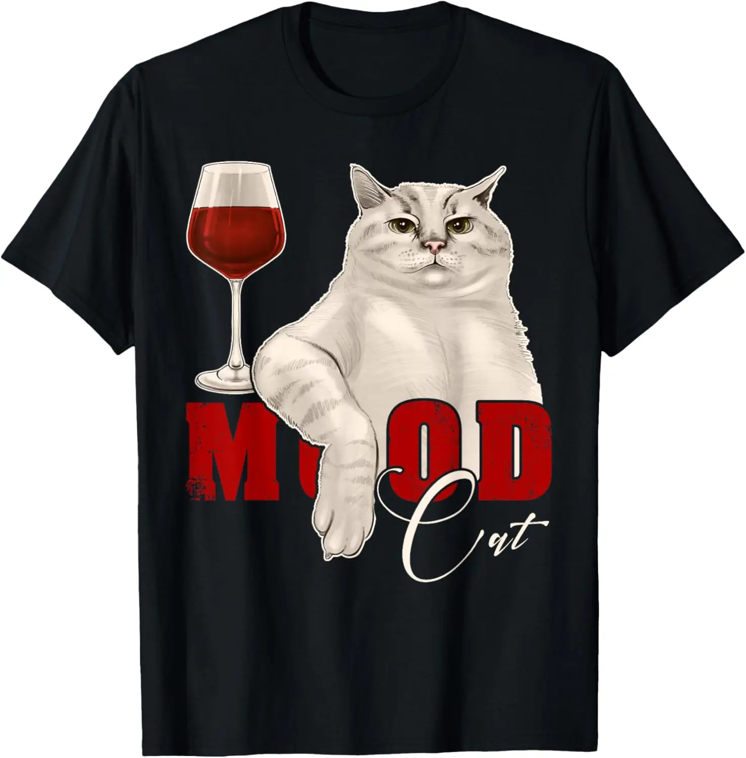

Cat with Wine Mood Cat T-Shirt Black S-4XL High Quality Round Neck Short Sleeve Casual Fashion Plus Size T-Shirt Loose Tops