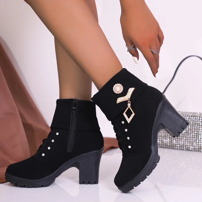 Women Boots 2024 New Lace Up Ankle Casual Boots Fashion High Heels Shoes for Women Ladies Spring Pumps Platform Women Boots