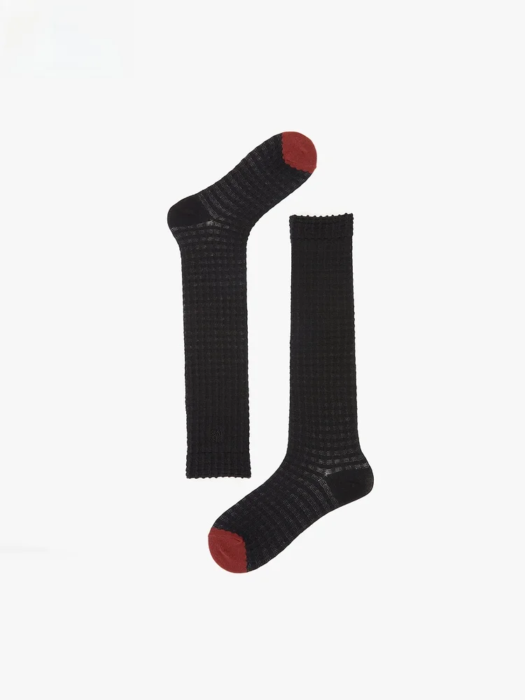 peacebird-チェック柄ロングチューブソックス-a1ygf3103-2025年秋新作-男女兼用おしゃれ柄レギンス