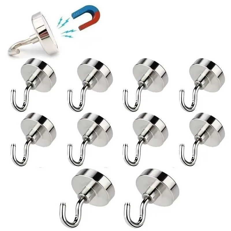 2/6/12pcs Heavy Duty Magnetic Hook, Strong Neodymium Magnets Hook for Home, Kitchen, Workplace,etc ,D16mm Hold up to 80Pounds