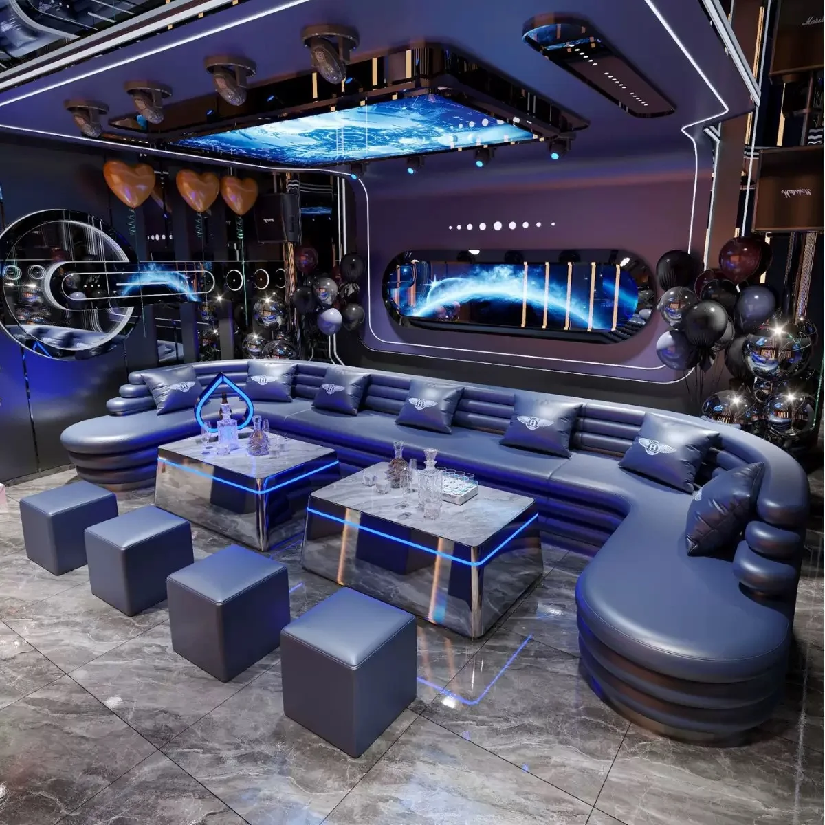 rw- sofa custom club party room night room box seat sofa U-shaped L-shaped sofa luminous coffee table custo-