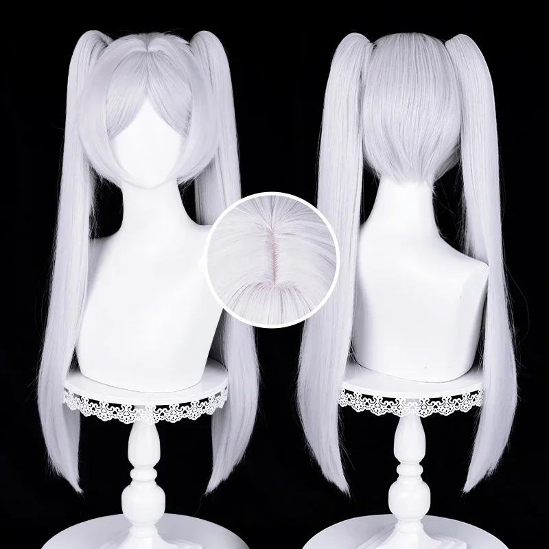 Anime Frieren Cosplay Wig Silver White Two Ponytails Heat Resistant Synthetic Hair Wigs