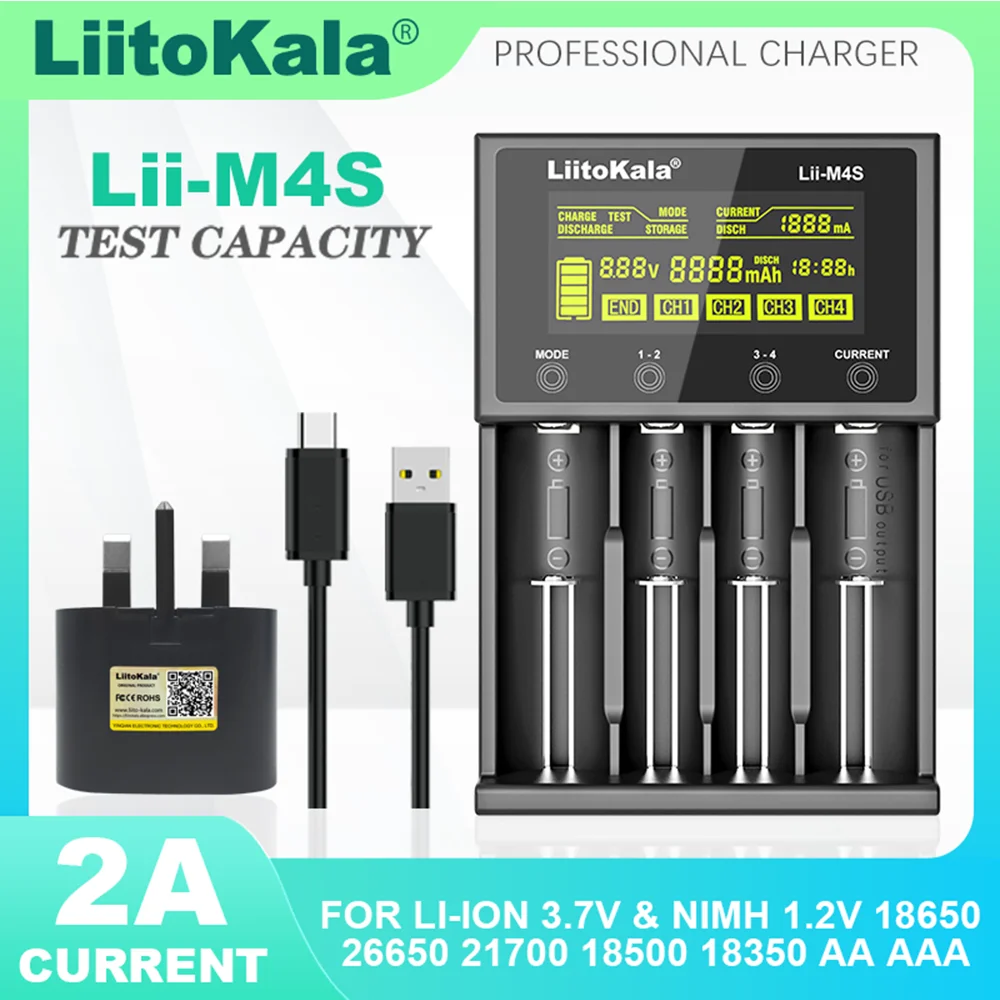 LiitoKala Lii-M4S 18650 LCD Multifunctional Battery Charger For 3.7V 1.2V 26650 21700 14500 18350 17500 AA AAA A C And Other