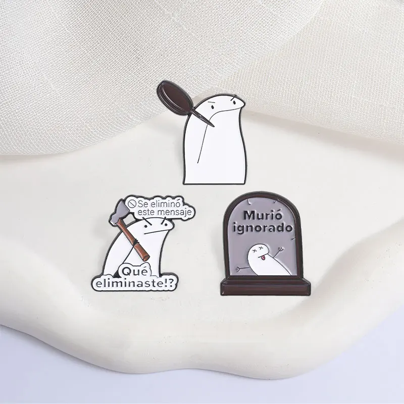 Humor Español: Pins de Esmalte de Dibujos Animados del Meme de Flork - ¡Murió Ignorado, ¿Qué Eliminaste?! Broches, Joyería Original, Regalo para Amigos