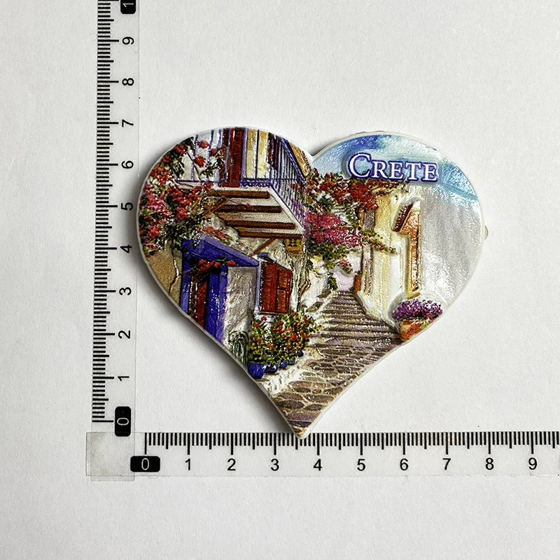 مغناطيس ثلاجة كريت ثلاثي الأبعاد على شكل قلب - تذكار يوناني رائع، مادة الراتنج، ديكور مثالي للمنزل والمكتب