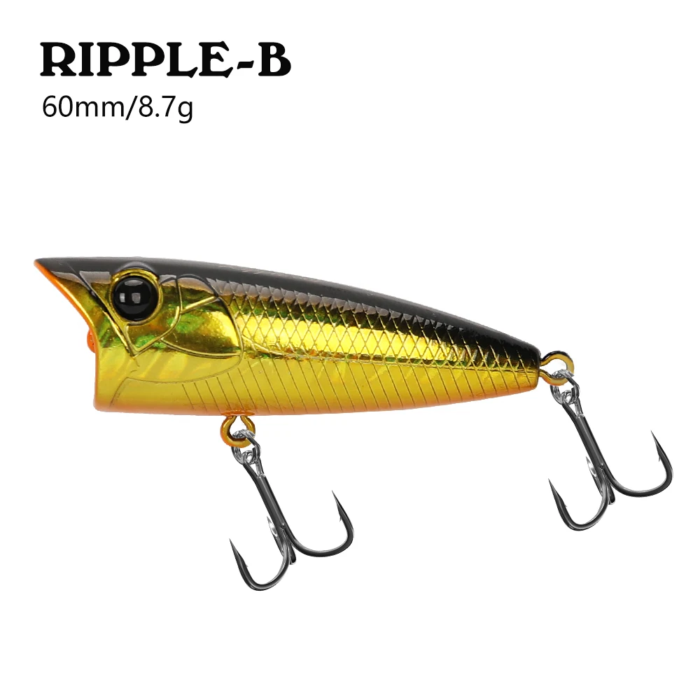 TSURINOYA 4 Stück Popper Angelköder 60F Topwater RIPPLE 60mm 8,7g Künstlicher Harter Köder für Hecht und Barsch Oberflächenköder Angelzubehör