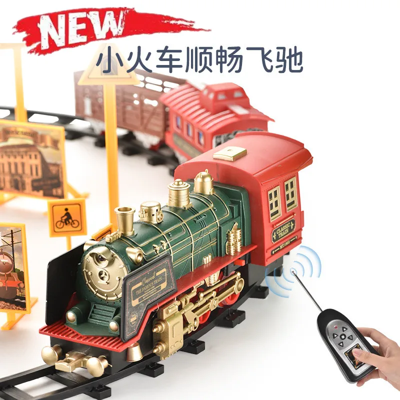 Electric Retro Train Toy Simulation Track Classical Model Small Train Remote Control Train Toys Smokes, Lights And Sound