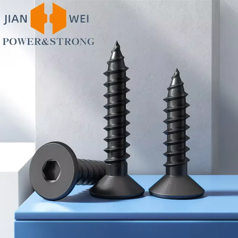 

M3 M4 M5 M6 Flat Head Socket Hexagon Self-tapping Screws 8.8 Grade Alloy Steel Black Countersunk Self Tapping Screw 5/10/20pcs