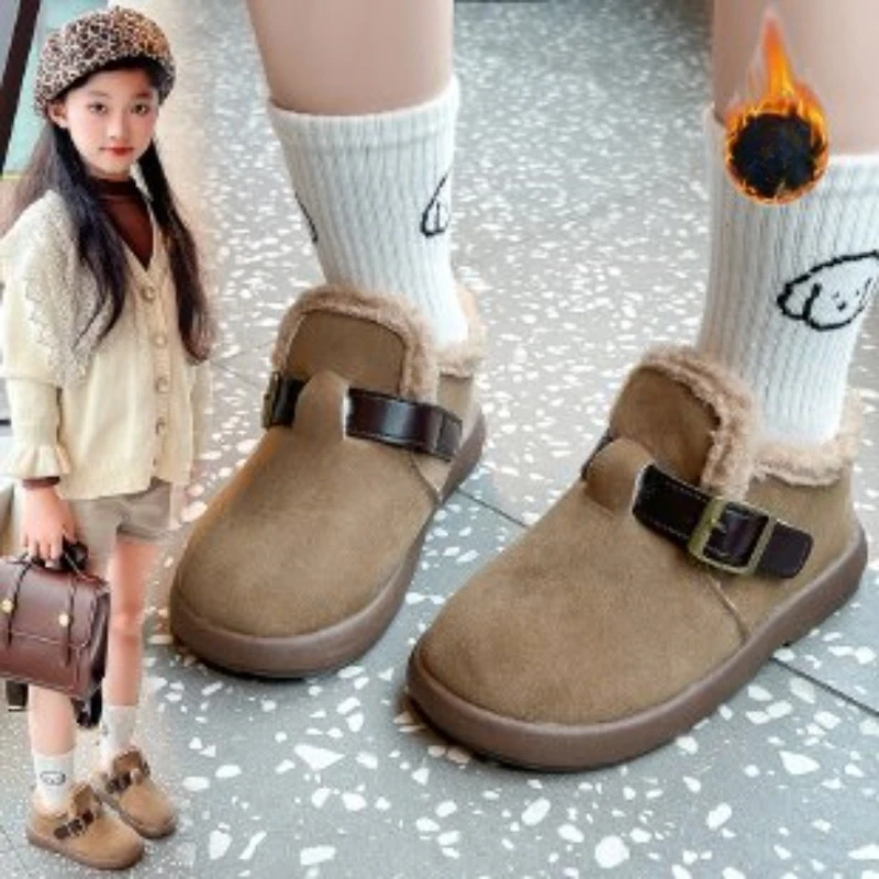 

2025 Children's Plush Cotton Boots Winter New Style Buckle Warm Girls' Short Boots Comfortable Soft Bottom Boys' Cotton Shoes