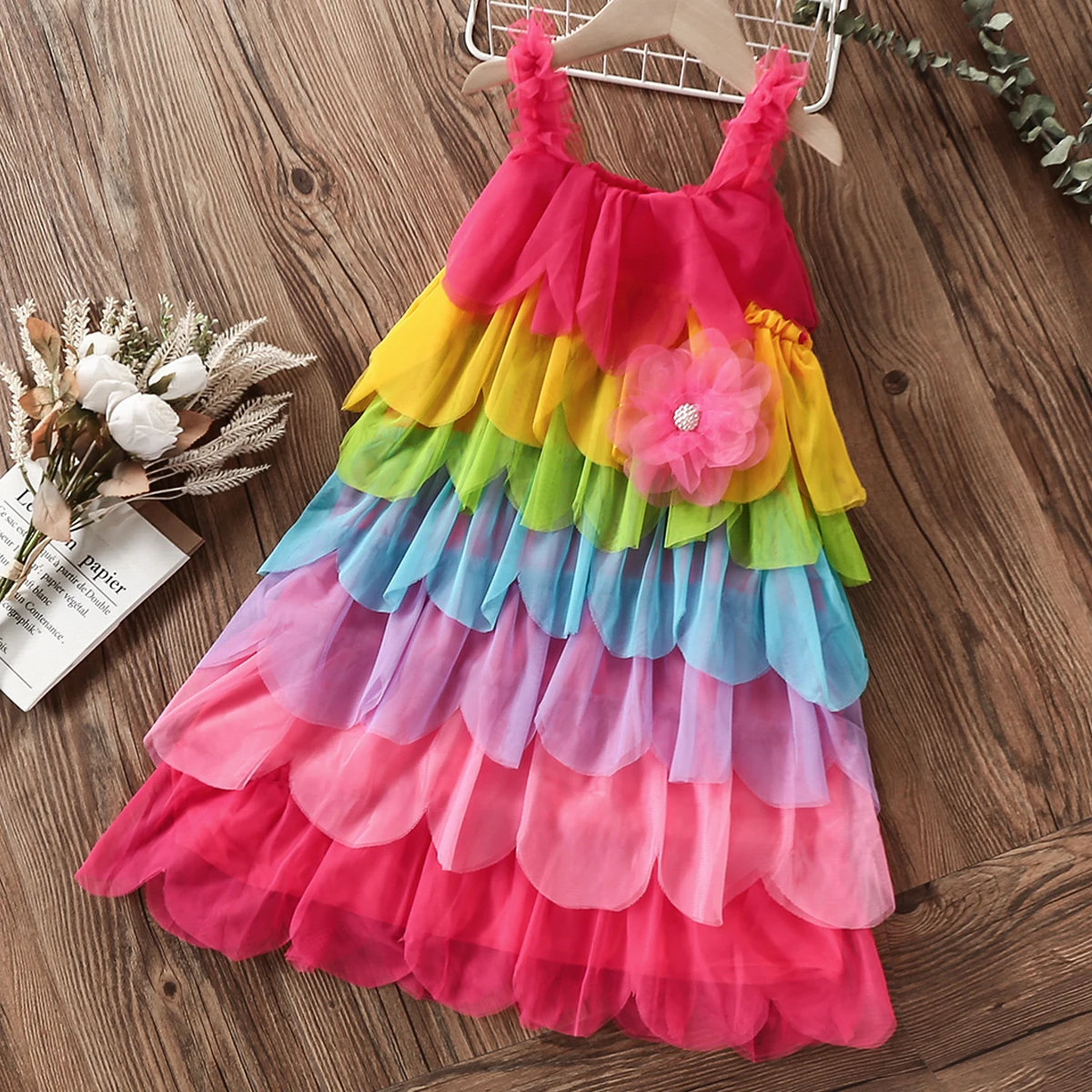 

Baby Kids Beach Dresses for Girls Party Dresses Summer Colorful Princess Tutu Tiered Outfits Children Costumes 4 6 8 10 12 Years