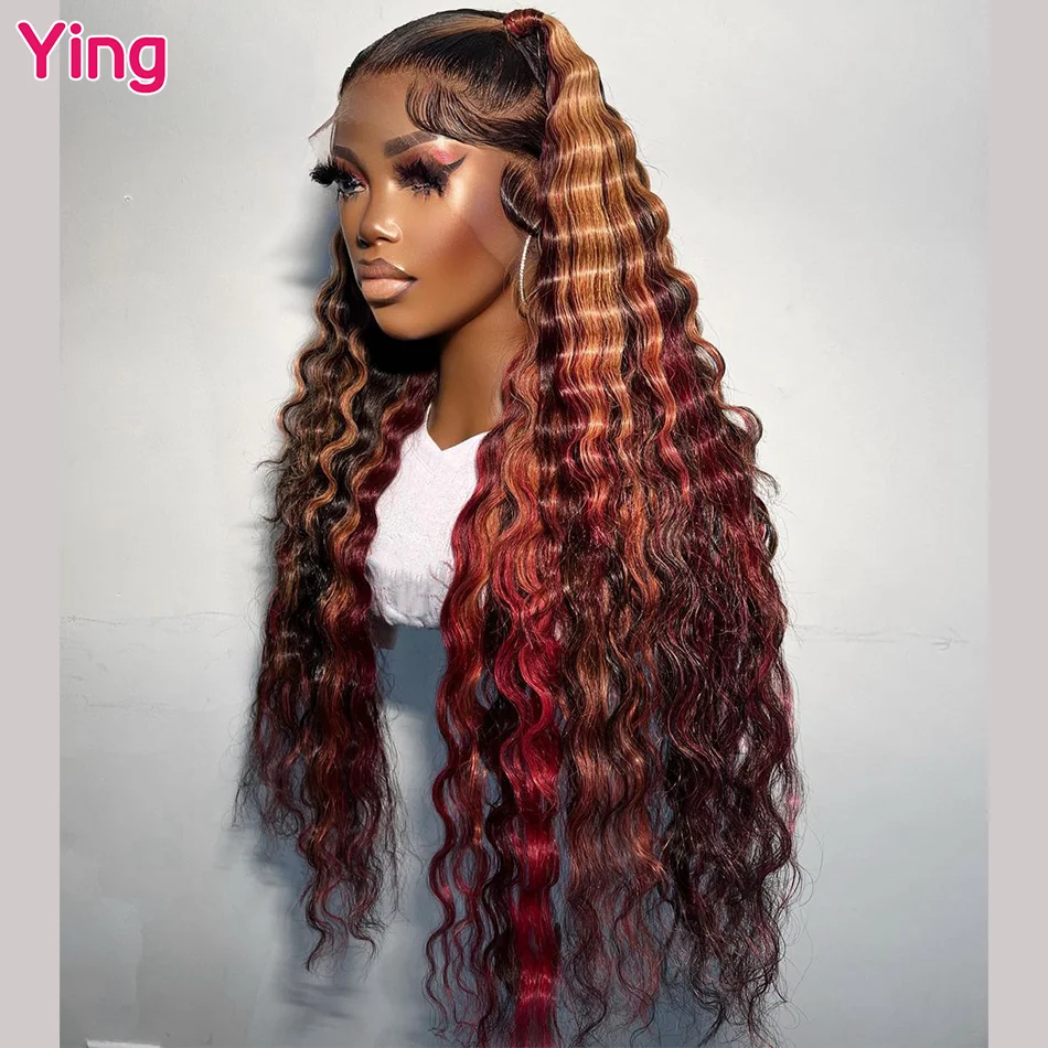 Ying Highlight Neapolitan Colored Brazilian Deep Wave 13x6 Transparent Lace Front Wig PrePlucked 4x4 5x5 Closure Human Hair Wig