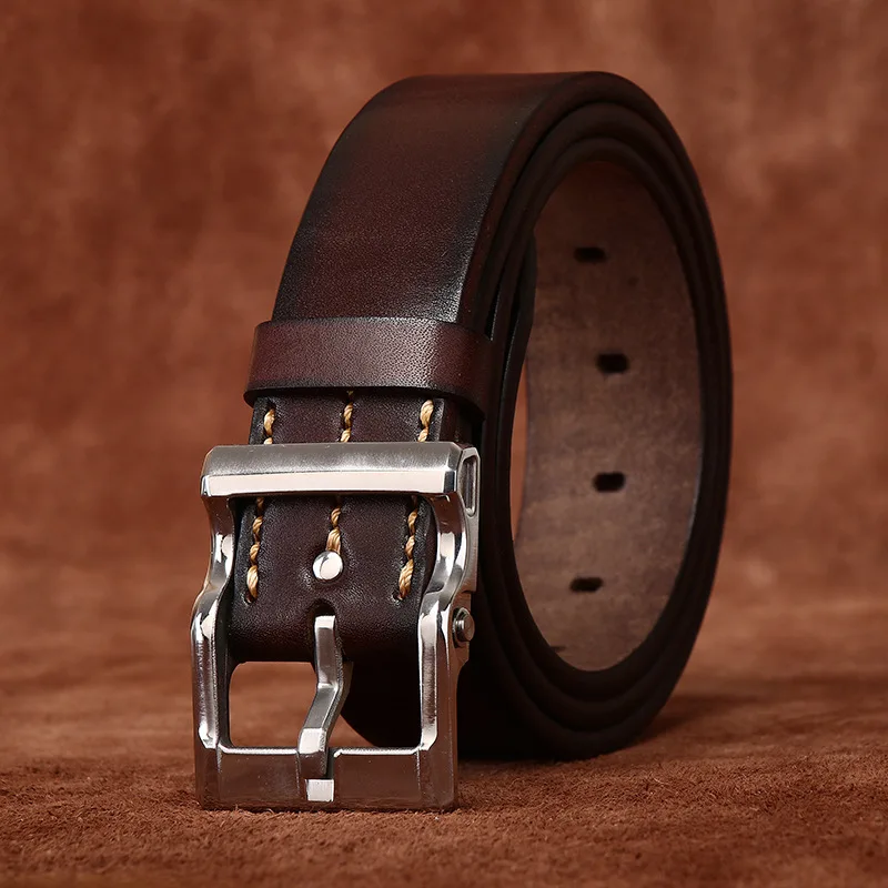 Thickened pure handmade first-layer cowhide men's stainless steel belt fashionable versatile leather belt