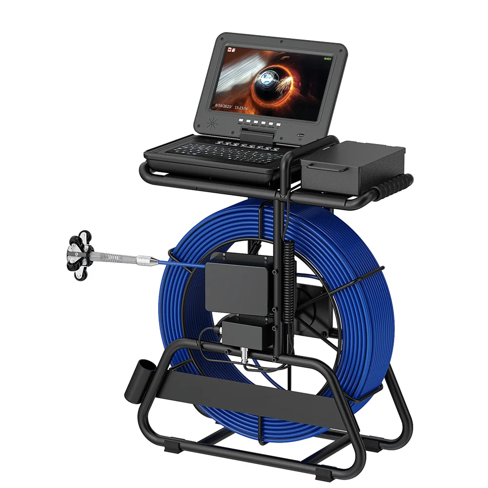 50M Sewer Pipe Inspection Video Camera 10 Inch IPS 1080P Screen+ Meter Counter+Self-Leveling+512HZ Transmitter+Keyboard