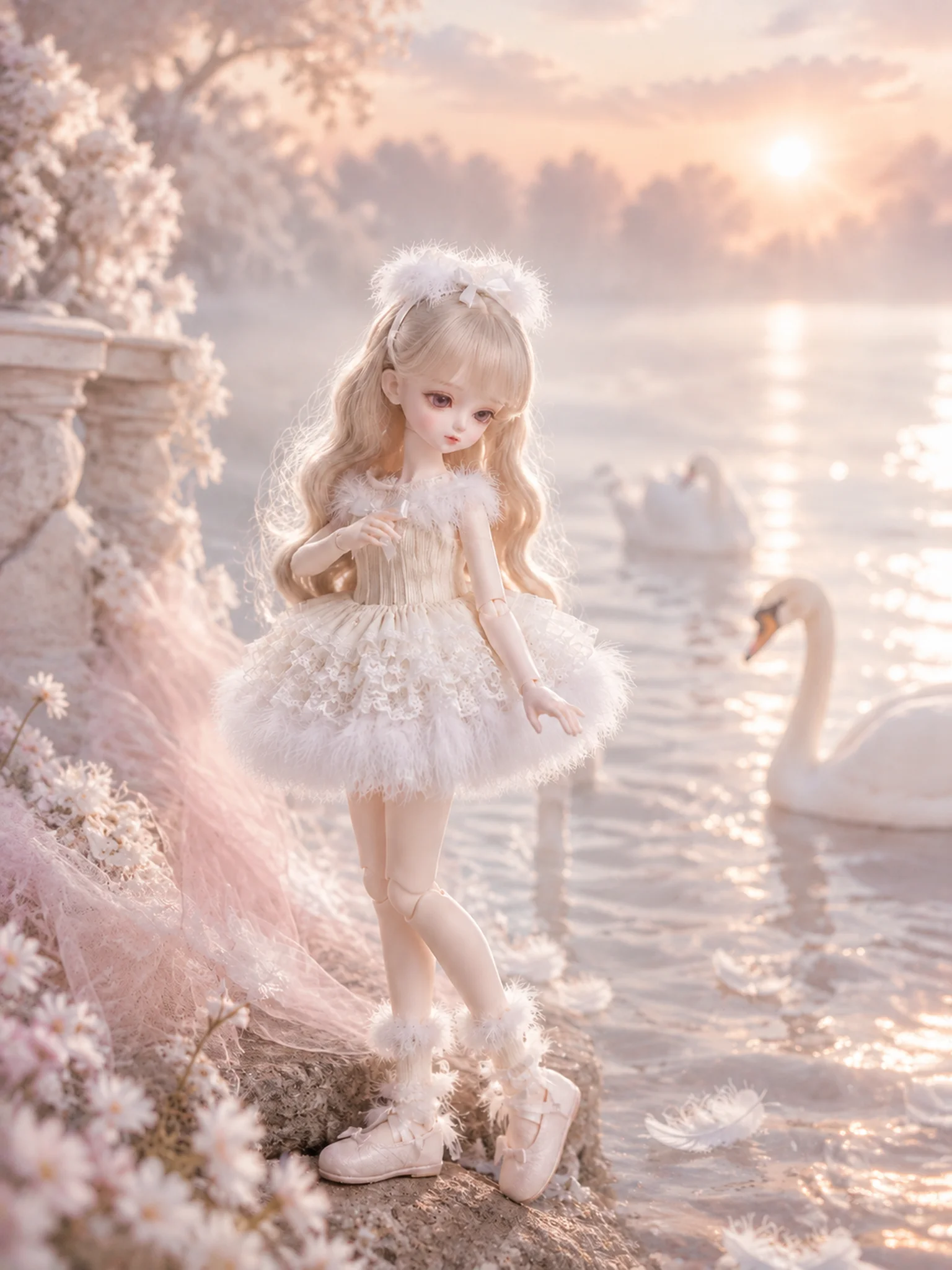 1/12 Scale Doll Clothes Cyborg Dress with Dreamy Feather Lace Ballet Skirt for Irene the Girl in Shell of Nest Body Can Plush view 2