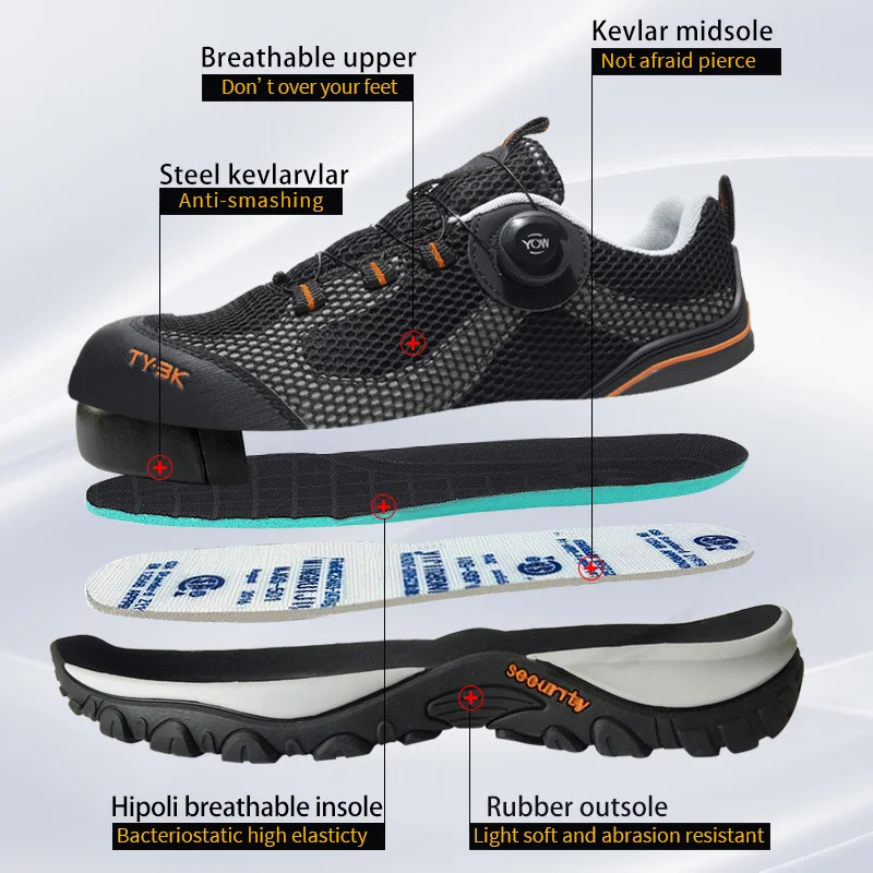 Summer Work Shoes With Protection Breathable Lightweight Safety Shoes With Iron Toe Anti-stab Anti-slip Working Boots For Men