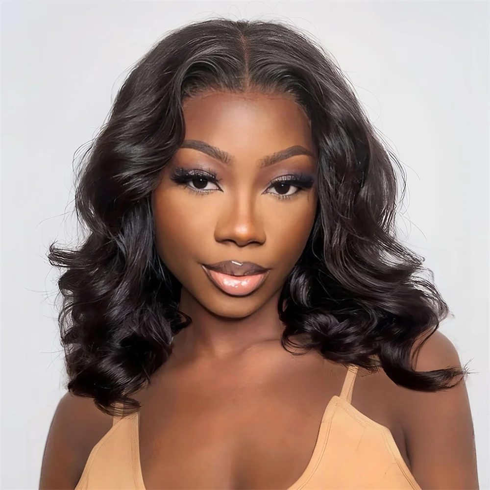 

13x4 Парики из натуральных волос с кружевными яйцами и волнистыми волосами Боб Парики из натуральных волос на кружеве Предварительно выщипанные отбеленные узлы Короткие волнистые парики из волос Боб для женщин