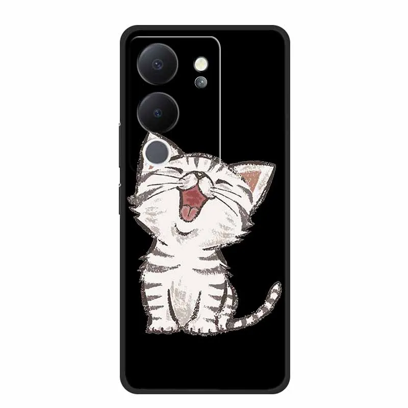 Funda For Vivo V30 Lite Case Cute Cartoon Cat Black Silicone Shockproof Soft Phone Cases For Vivo V30 Lite Back Cover Case Bag